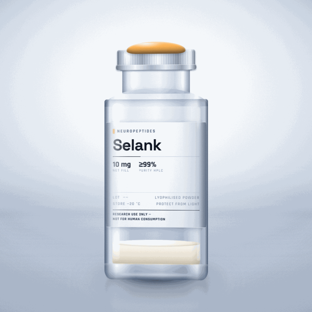 Selank — lyophilised research compound vial, for laboratory research use only