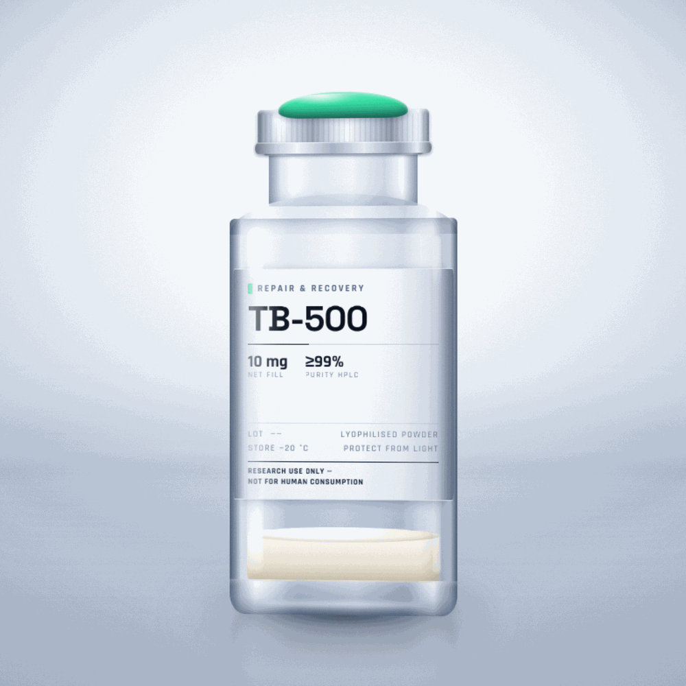 TB-500 — lyophilised research compound vial, for laboratory research use only